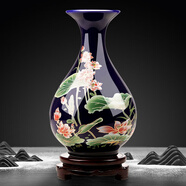 傲世景德鎮(zhèn)陶瓷器新中式花瓶工藝品客廳擺件酒柜玄關(guān)茶室博古架裝飾品 景泰藍(lán)清荷玉壺春+底座