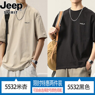 JEEP SPIRIT吉普短袖t恤男士夏季冰絲美式寬松休閑上衣潮牌圓領(lǐng)復(fù)古體恤男 5532米杏+5532黑色 3XL （36-37碼）體重165-180斤