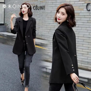 QINMO 小西裝外套女韓版寬松顯瘦春秋季新款英倫風(fēng)輕熟氣質(zhì)休閑西服女 黑色 M 101-113斤