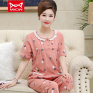 貓人（MiiOW）中年媽媽睡衣女夏季純棉薄款短袖中褲中老年婆婆加大碼家居服套裝 2922 M 建議穿80-100斤