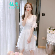綠夕（REAXUR）小個(gè)子連衣裙新款2025夏季法式裙子夏天白色氣質(zhì)款高級感收腰顯瘦 白色 M