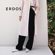 ERDOS【精紡羊毛斜紋直筒褲】春夏可調節皮袢寬松長(cháng)褲女休閑褲 黑 S 160/64A