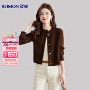 羅蒙（ROMON）高檔羊毛衫女秋冬新款羊毛針織開衫女高腰短款圓領(lǐng)純羊毛毛衣外套 咖色 L
