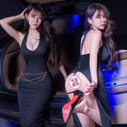 蒲戀性感情趣內(nèi)衣夫妻刺激制服誘惑大碼開叉緊身包臀夜店戰(zhàn)袍激情免脫 法式名媛 亮黑【連衣裙+T褲】 均碼 【建議80-130斤】