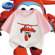 迪士尼（Disney）飛俠純棉拼接短袖t恤夏季男女童裝樂(lè)迪3D卡通印花兒童衣服潮t 拼接短袖#粉色[飛俠14]+送襪子顏 110 建議身高100-110cm