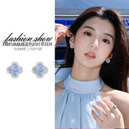 Lnieer藍色四葉草耳釘女2025新款潮輕奢小眾氣質(zhì)耳環(huán)精致高級感爆款耳飾 藍色四葉草耳釘【S925銀針】