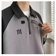 COLORFUL GEMS美式復古POLO衫男夏季寬松大碼短袖T恤tshirt廣州十三行 灰色 M
