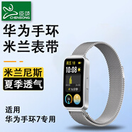 臣頌（CHENSONG）適用華為手環(huán)band/7表帶米蘭尼斯磁吸金屬表帶通用華為手環(huán)7nfc版?zhèn)€性潮透氣腕帶替換帶銀色