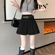 JPN香港潮牌牛仔半身裙女夏2025新款小個(gè)子高腰百搭顯瘦a字百褶裙 黑色 S