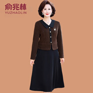 俞兆林（YUZHAOLIN）中老年媽媽秋裝長袖連衣裙2025新款春秋貴夫人時(shí)尚喜婆婆加厚裙子 深咖色 3XL (參考120-135斤)