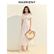 MAXRIENY【商場(chǎng)同款】歐式田園風(fēng)連衣裙25夏款收腰x型長(cháng)裙茶歇裙 漂白 S