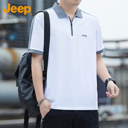 吉普（JEEP）短袖T恤男夏季涼感透氣休閑polo打底衫寬松衣服男裝 象牙白 XL
