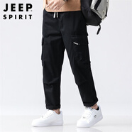 JEEP SPIRIT吉普休閑褲男寬松春夏季工裝褲男士束腳褲男褲 黑色--  32 