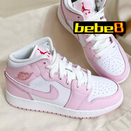 耐克（NIKE）bebe8耐克NIKE AIR JORDAN 1 AJ1 Mid 喬1男女中幫休閑籃球鞋 粉紅白DQ8423-608 35.5