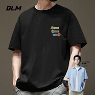 GLM敖瑞鵬代言短袖t恤男夏季休閑港風(fēng)學(xué)生青少年寬松潮搭純棉體恤ins 【純棉】黑#情緒娃娃 3XL