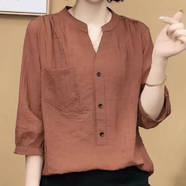 憶菲蘭襯衫女2025夏季新款時尚設(shè)計(jì)氣質(zhì)寬松顯瘦純色中袖襯衫減齡上衣女 桔色 5XL 建議200-220斤