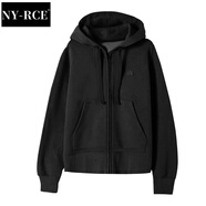 NY-RCE冬季新款衛(wèi)衣女加絨加厚寬松春秋外套女開衫拉鏈連帽上衣女潮 黑色 L