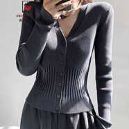 AEMAPE2025年春季新款簡約氣質(zhì)V領(lǐng)單排扣長袖針織開衫女百搭顯瘦上衣 灰色 XL (115-125斤拍)