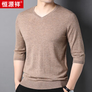 恒源祥100%純羊毛衫秋冬男士V領(lǐng)常規純羊毛套頭毛衣純色七分袖打底衫 淺卡其 2XL 185/54/120