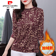 皮爾卡丹（pierre cardin）加絨打底衫女裝2025秋冬新款媽媽半高領(lǐng)長(cháng)袖t恤大碼胖mm寬松上衣 酒紅色【加絨款】 XL (建議120-130斤)
