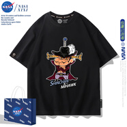 派橋NASA海賊王聯(lián)名蠟筆小新短袖T恤男夏季體恤七武海鷹眼羅衣服潮牌 短袖黑色3 均碼 2XL
