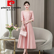 皮爾卡丹（pierre cardin）年輕2025春夏新款媽m媽婚宴連衣裙女禮服平時(shí)可穿 粉紅色今年流行的輕奢品牌 L 建議90-105斤