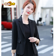 初徑2025新款外套女夏季修身薄款精致小西裝短款小個(gè)子九分袖 黑色 S