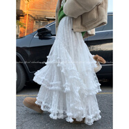 FSHE蕾絲白色半身裙女春秋新款a字紗裙甜美公主蓬蓬蛋糕長(cháng)裙百搭時(shí)尚 白色 S
