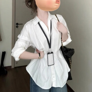 渝鼎福白色襯衫女士春夏天裝洋氣休閑法式長袖打底衫職業(yè)通勤風(fēng)面試上衣 白色長袖襯衫 M 【90-120斤左右】