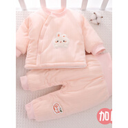 小憨鹿男女寶寶冬季加厚夾棉兩件套棉衣棉褲冬裝 A107套裝小兔粉 80 80建議18-21斤