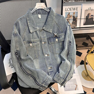 7家優(yōu)品破洞牛仔外套男女生春秋季新款毛邊水洗日系美式復古寬松做舊夾克 GCFS-JK8609藍色 M