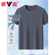 雅鹿短袖t恤男夏季時(shí)尚寬松涼感圓領(lǐng)簡(jiǎn)約微彈爸爸裝休閑打底裝上衣 灰色 XL (約135-150斤可穿)