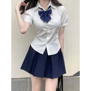 稚約jk收腰襯衫制服上衣短袖原創(chuàng)正版夏季學(xué)院風(fēng)泡泡袖白色襯衣套裝女 白色襯衫單件 S 建議80-95斤