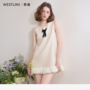 西遇背心連衣裙女2025年春夏新款珍珠miu系穿搭千金風(fēng)無(wú)袖 卡其色 S