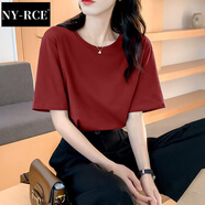 NY-RCE2025夏季短袖T恤女寬松體恤圓領(lǐng)內搭半袖春裝上衣新款 磚紅色 M
