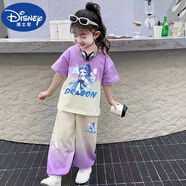 迪士尼（DISNEY）女童短袖套裝2025夏季新款哪吒衣服敖丙洋氣半袖潮流兒童兩件套 敖丙紫色套裝 90 建議身高80-90