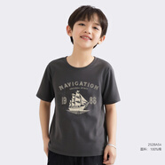 巴布豆男童短袖T恤夏季薄款兒童純棉休閑半袖青少年寬松百搭衣服童裝SS 深灰風(fēng)帆船 160cm 均碼