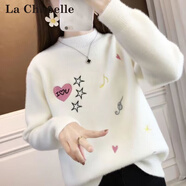 拉夏貝爾（La Chapelle）針織衫女裝2025年秋冬季新款半高領(lǐng)寬松時(shí)尚個(gè)性小眾毛衣打底衫春 白色 L 建議105-120斤