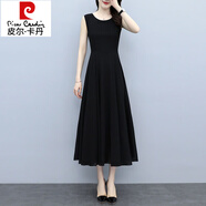 皮爾卡丹（pierre cardin）雪紡連衣裙氣質(zhì)收腰顯瘦吊帶黑色背心長(cháng)裙打底秋夏大碼女新款2025 黑色 2XL 適合121-130斤