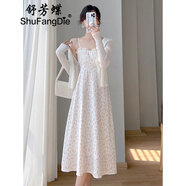 舒芳蝶（shufangdie）吊帶連衣裙女裝2025夏季新款高級感氣質(zhì)外搭開(kāi)衫雪紡兩件套裝裙子 杏色碎花裙+白色開(kāi)衫套裝 M