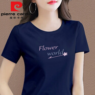 皮爾卡丹（pierre cardin）中老年女裝媽m媽純棉短袖t恤2025年夏季新款大碼寬松半袖女上衣 藍色今年流行的輕奢品牌 M