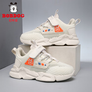 巴布豆（BOBDOG）童鞋男童運動鞋飛織透氣網(wǎng)面春夏季新款中大童兒童鞋子男童跑步鞋 米白【單網(wǎng)】DWTY012 29 鞋內(nèi)長18.5cm