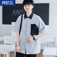 阿尼三青少年短袖襯衫男夏季2025新款潮流帥氣初中高中學(xué)生大童襯衣夏裝 淺灰 M
