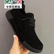 卡帝樂鱷魚（CARTELO）男鞋真皮2025春秋季新款輕便百搭透氣小皮鞋防滑防臭休閑平底板鞋 黑色25款 41 【運(yùn)動(dòng)鞋尺碼】