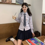 東鯨歲時記初秋開學季女JK制服修身長袖襯衫收腰條紋上衣風琴記號東京歲時記 襯衫 贈送領帶 M  90100斤