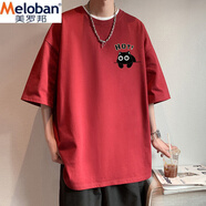 美羅邦（Meloban）純棉港風(fēng)短袖T恤男夏季2025新款潮牌寬松半袖男生ins美式重磅體恤 酒紅色(重磅純棉) XL 建議【120-140】斤