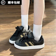 黛詩(shī)姍港風(fēng)情侶黑金原創(chuàng)面包鞋女ins潮2025春季新款休閑小白鞋德訓(xùn)板鞋 黑金色 38
