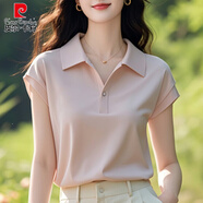 皮爾卡丹（pierre cardin）時(shí)尚洋氣超好看粉色POLO領(lǐng)短袖T恤女夏季款獨特減齡正肩遮肉上衣 粉色上衣 M 【95-110斤】
