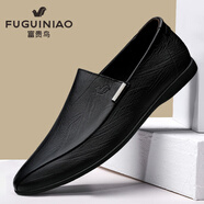 富貴鳥(niǎo)男鞋新款商務(wù)休閑時(shí)尚真皮軟皮軟底舒適透氣耐磨豆豆鞋皮鞋 黑色 37 (235mm)