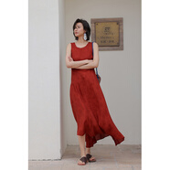 彌古紅色背心連衣裙女設計感小眾拼接不規則長(cháng)裙2025夏季新款裙子 熾陽(yáng)艷影（紅色） S